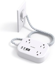 One Beat Travel Power Strip 3 Outlets 4 USB Ports 2 USB-C 5ft Extension