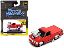 1/64 1993 Chevrolet 454 SS Pickup Truck Red   Muscle Machines Diecast Model Car