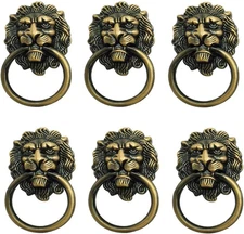 6 Pack Lion Head Knob Pull Handle for Dresser Drawer Cabinet Jewelry Box with Dr