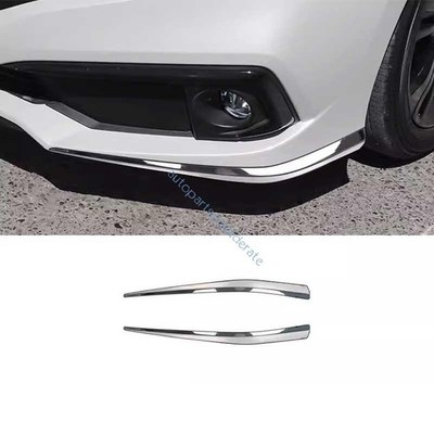 For Honda Civic 2019-2021 Chrome Steel Front Bumper Side Anti-Scratch Strip 2pcs