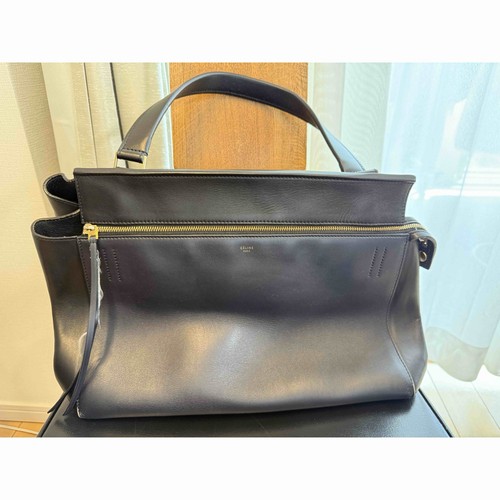 CELINE Black Leather Shoulder Hand Bag Purse Vintage Authentic Tote Bag From JP