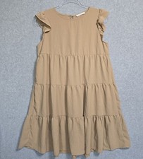 Kirundo Women Size S Tan Tiered Shift Dress Short Flutter Sleeve Keyhole Back