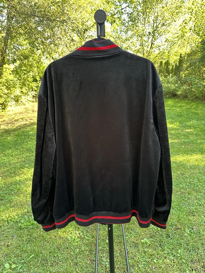 Manzini Black Bomber Jacket 4XL with Paisley design sleeves and Red Trim Zip Men - Image 2 of 4