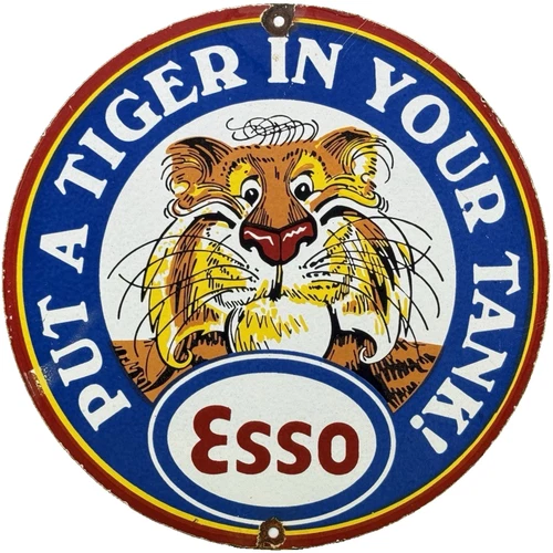 VINTAGE ESSO GASOLINE PORCELAIN SIGN GAS STATION PUMP PLATE MOTOR OIL SERVICE