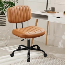 DUMOS Armless Home Office Desk Chair -Small Ergonomic with Low Small, Brown 