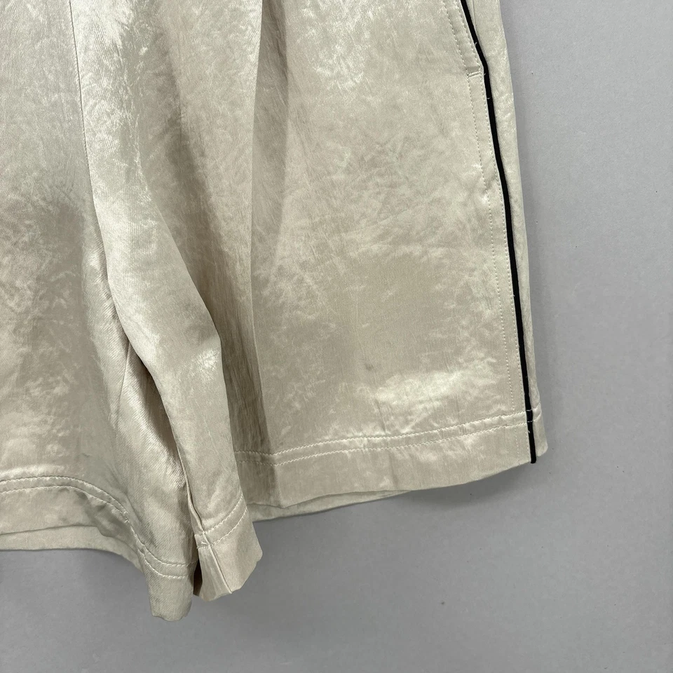 Pantalones Cortos Helmut Lang Mujer Pequeños Beige Satinado Cintura Elástica Informales Salón Sedoso Foto 4 de 4