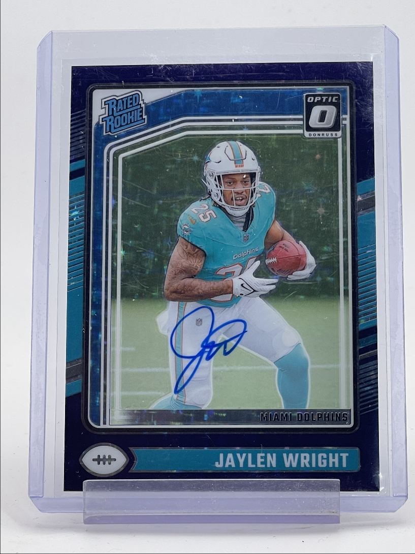 JAYLEN WRIGHT 2024 OPTIC RATED ROOKIE PURPLE STARS PRIZM RC AUTO /42 Q1151