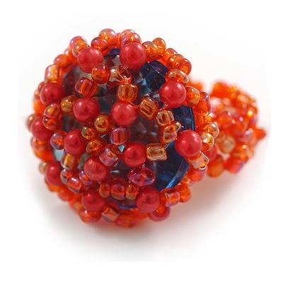 20 mm D/Orange/Rot Glas und Acryl Perlen Knopfförmiger Flex Ring - Größe S