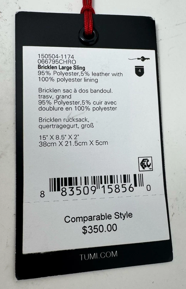 Tumi BRICKLEN 15.0” Smooth Polyester Large Sling Crossbody Charcoal Gray NWT - Image 2 of 4