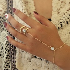 Gold Hand Chain Bracelet for Women, Gold Finger Ring Bracelet Dainty Jewelry