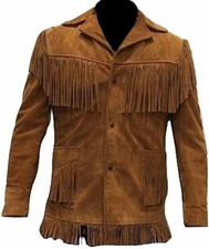 Manteau en daim marron à franges style cowboy western pour homme