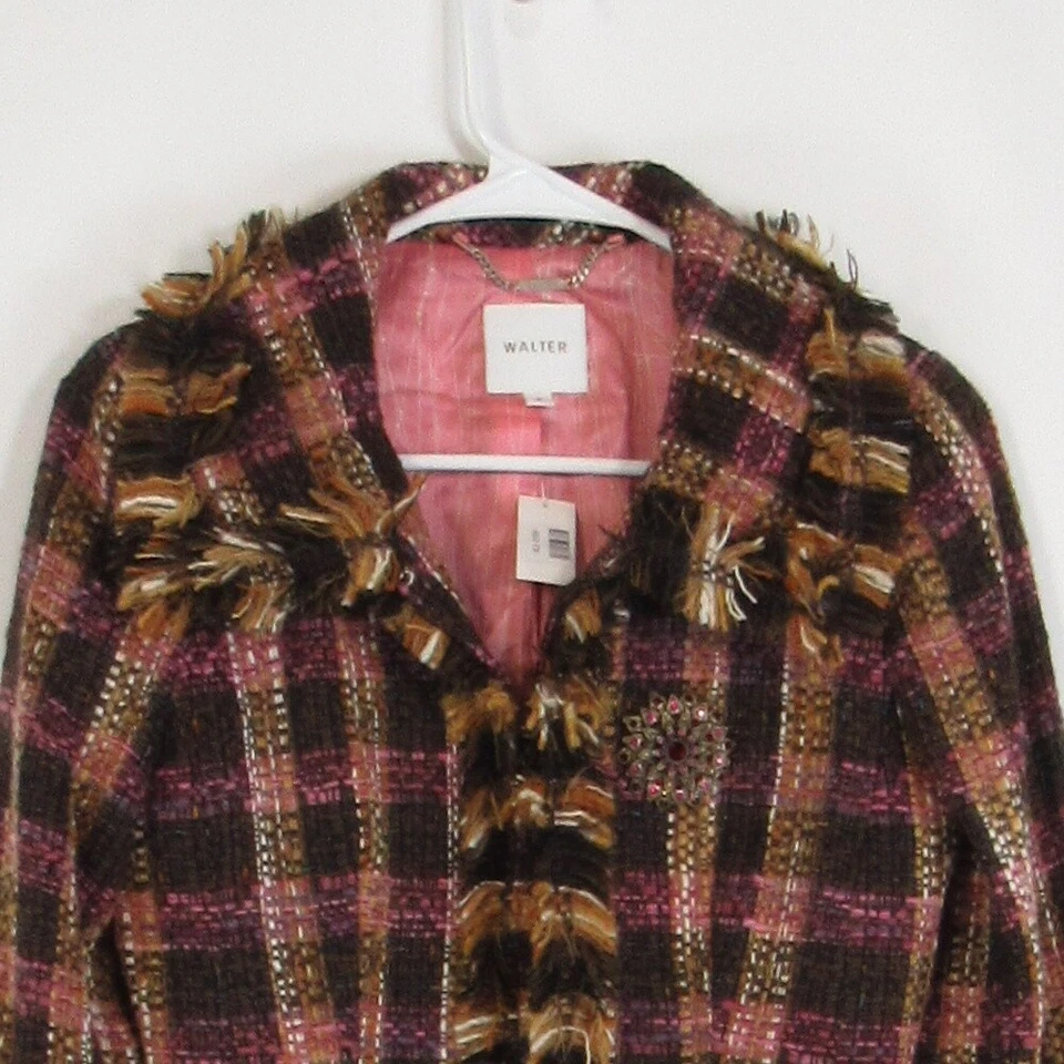 Cool brown pink textured wool blend WALTER long sleeve blazer jacket 0 - Image 2 of 4