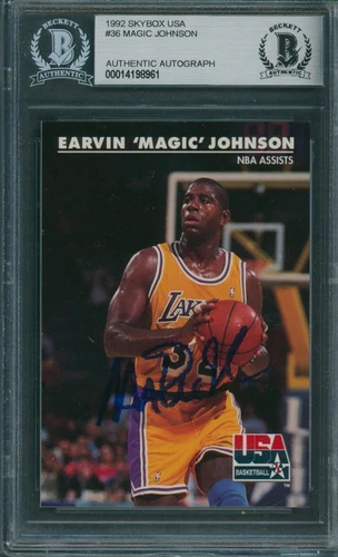 1992 Skybox USA #36 Magic Johnson Beckett Authentic Autograph Signed *8961