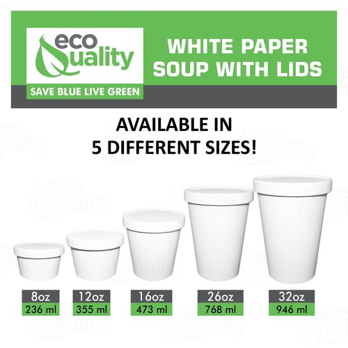26oz Disposable White Paper Soup Containers Ice-Cream Paper Cup With Vented Lids - Picture 4 of 9