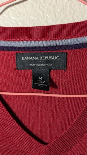 BANANA REPUBLIC Sweater Men Medium Merino Wool Long Sleeve Pullover Red Golf - Picture 4 of 5