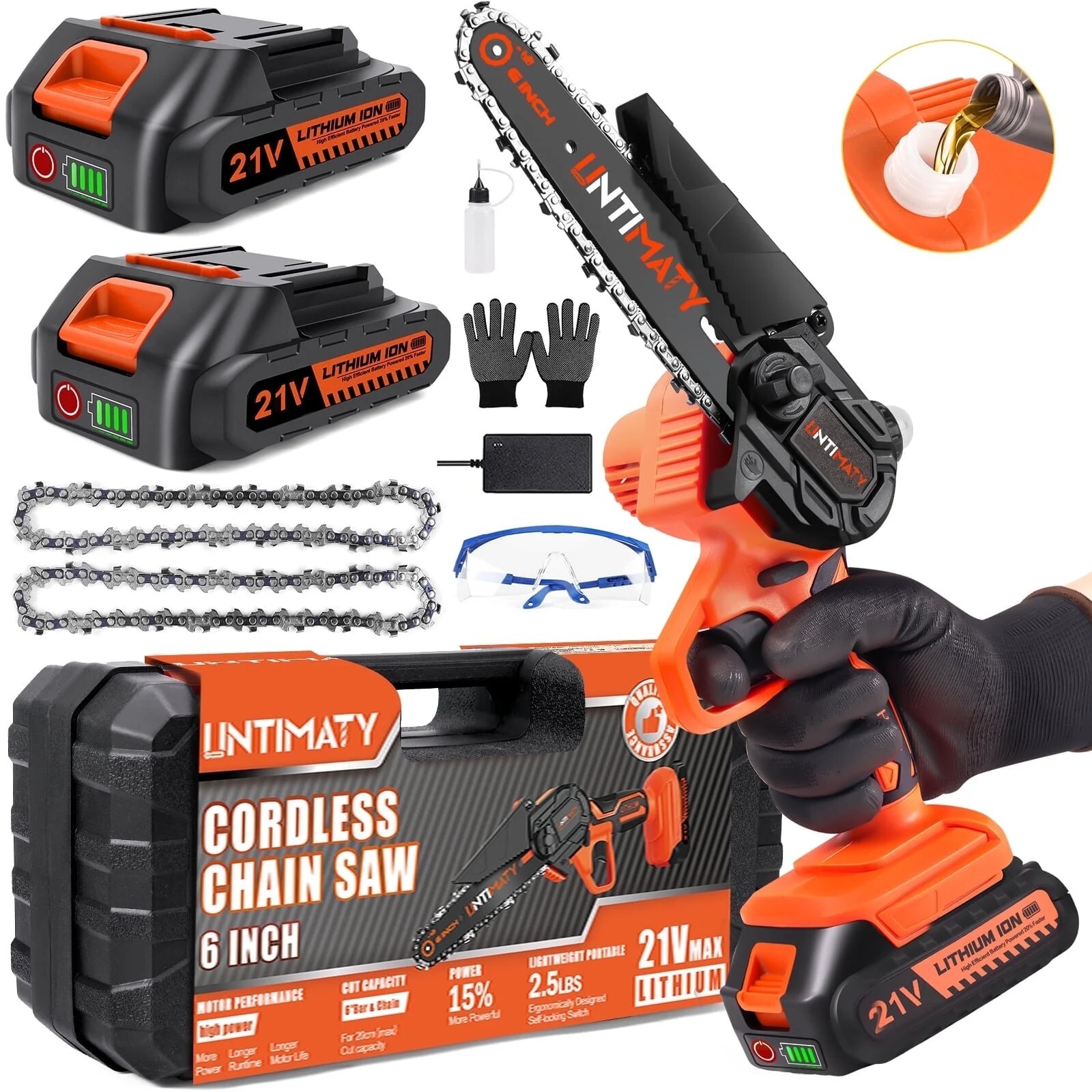 6-Inch Cordless Mini Chainsaw with 2 Batteries & Chains