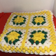 Vintage Granny Square Crochet Throw Pillow Cover 14x14 Inch- Estate Find
