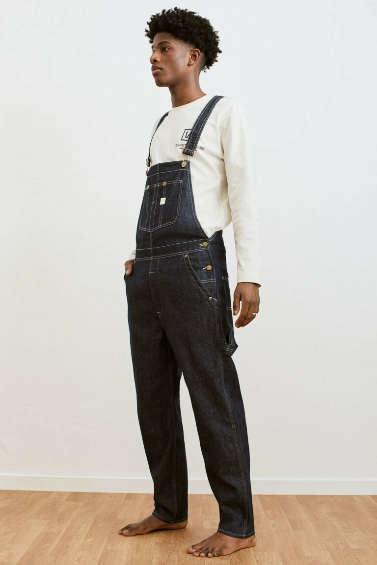 Lee x H M Raw Denim Overall Dark Wash Dungaree Organic Cotton Blue