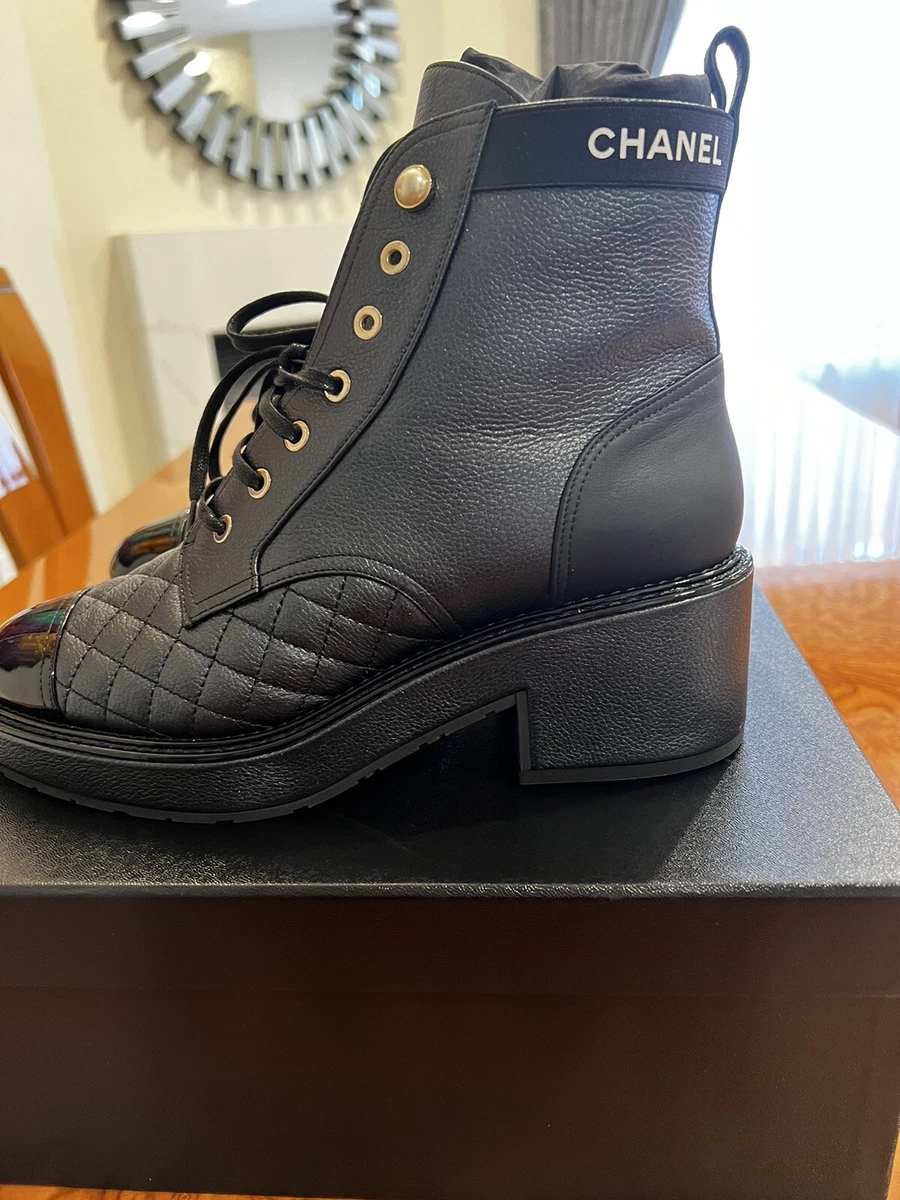 Chanel Lace Up Leather Boot Size 41