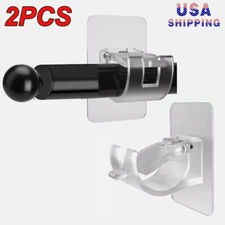 2PCS Nail Free Adjustable Curtain Rod Clip Brackets Self Adhesive Holder Hooks