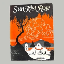 Sun Kist Rose 1923 Sheet Music Cal De Voll Art Deco California Mission Revival