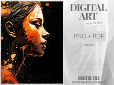 Woman Portrait, Paint Splashes Digital AI Art, Wall, Poster, Print, Home Decor