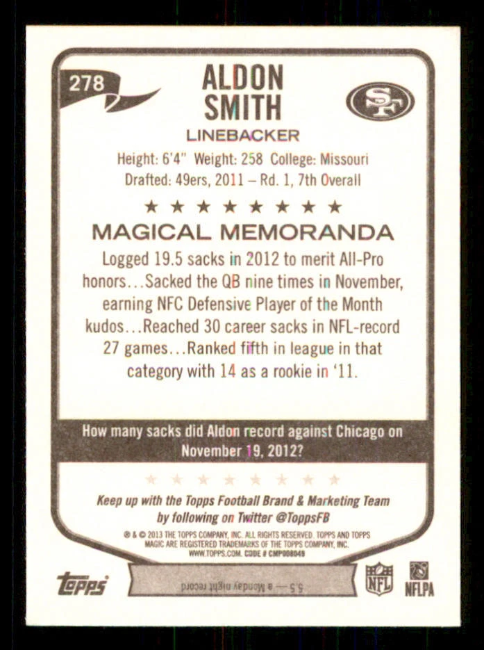 2013 Topps Magic Mini Green Border #278 Aldon Smith - Image 2 of 2