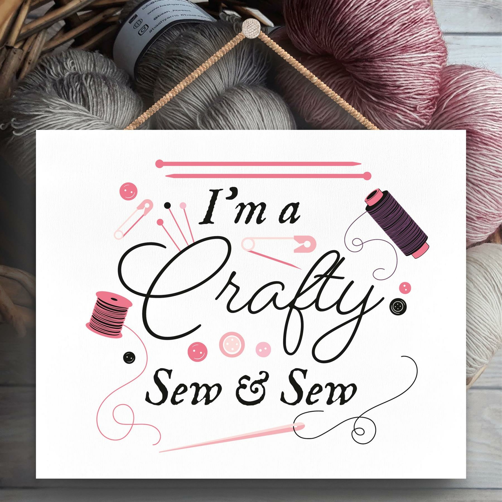 CRAFTY SEW AND SEW SEWING ROOM THEME GIFT IDEA HANGING PLAQUE