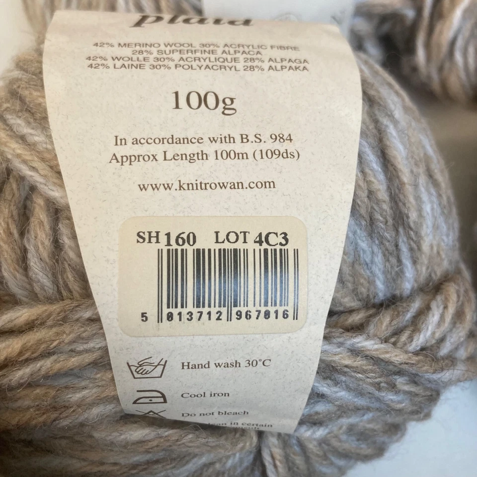 Hilo de alpaca de lana súper grueso a cuadros Rowan 7 madejas 160 carcasa triturada 109 yardas Ea Foto 3 de 4