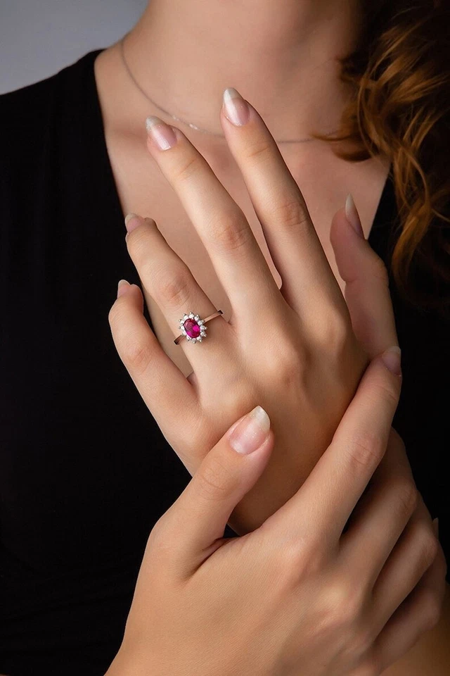 0.50-0.75 Ct Ruby & Natural Diamonds Halo Ring 10k Solid Yellow Gold - Image 4 of 4