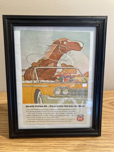 Vtg Phillips 66 Gasoline Print Ad THE GASOLINE THAT WON THE WEST Cowboy & Horse