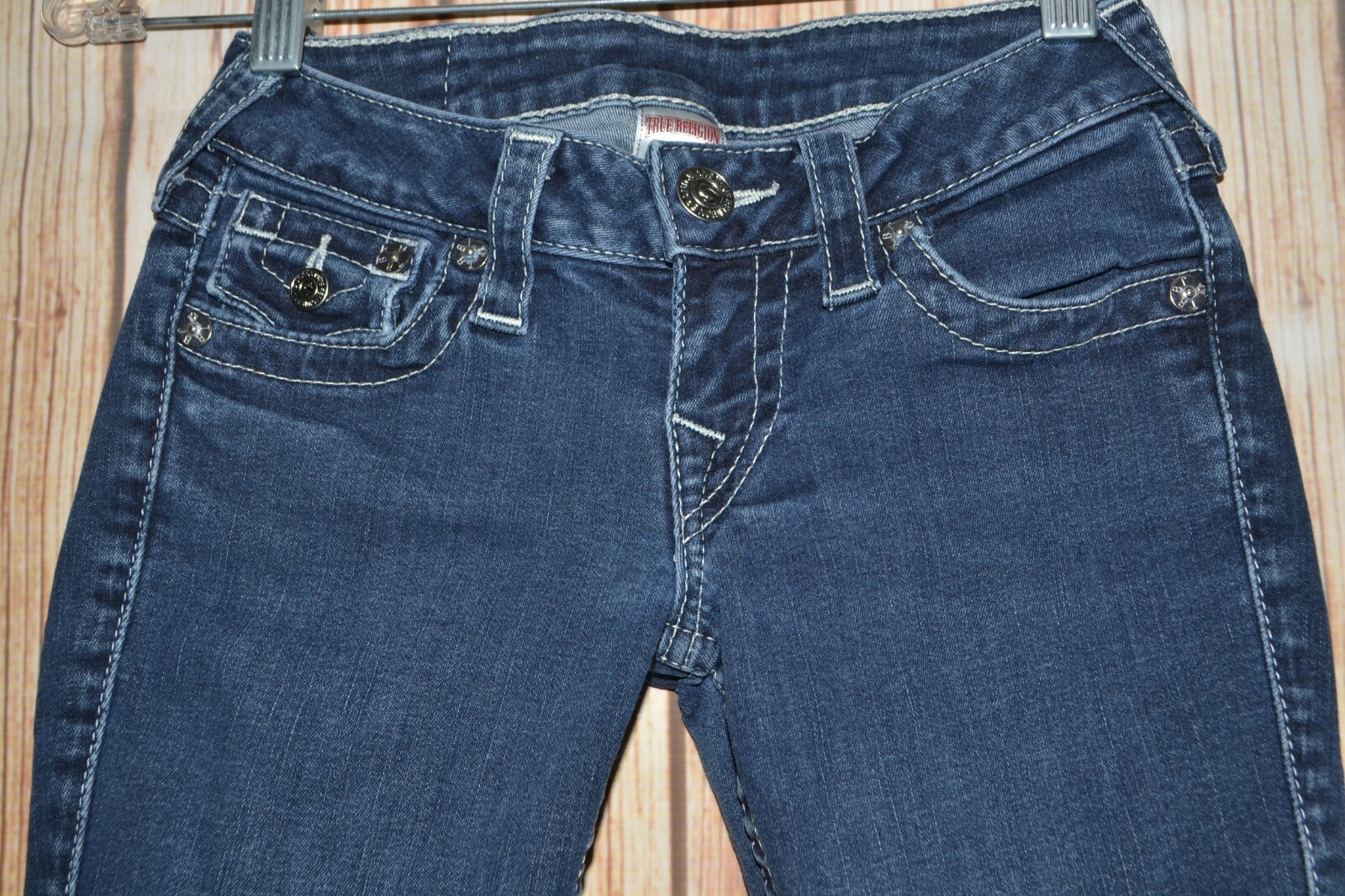 True Religion Women's Skinny Pocket Flaps Blue Denim Jeans Sz 24x30 thumbnail 5