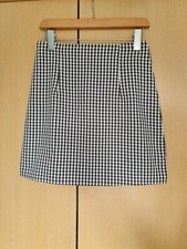 Nasty Gal size 6 black white check houndstooth print mini skirt a-line formal