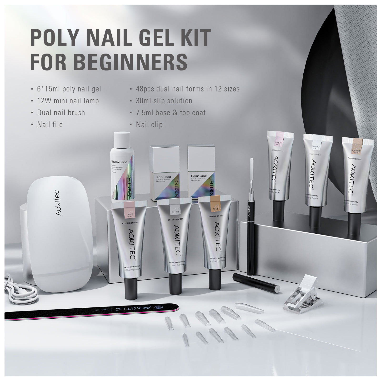 Aokitec 6 Colors Poly Nail Gel Extension Set Quick Build Nail Starter