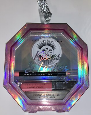 Paris Hilton Kisses & Lashes Set Plumping Lip Gloss, Lip Liner & Glam Lashes NEW