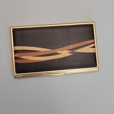 Davin & Kesler Solid Brass & Inlaid Wood Business Card Holder Case Made in USA