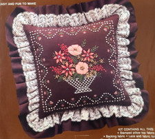 Vtg Paragon Candlewick-Plus Autumn Bouquet Embroidery Kit 14" Brown Pillow 0556