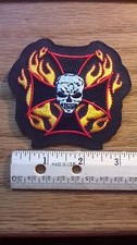 BIKER PATCH "CELTIC CHOPPER CROSS W/SKULL W/FLAMES" NEW NICE