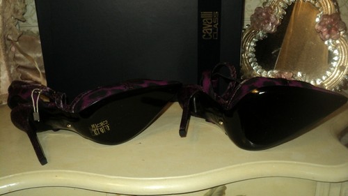 ROBERTO CAVALLI CLASS PURPLE/BLACK SNAKESKIN LEATHER/FABRIC PUMPS EU38*US7.5*UK5 - Picture 7 of 9