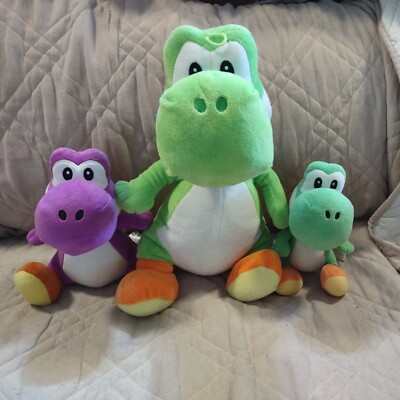 Nintendo Yoshi Plush Lot of 3 :, 1 Purple And 2 Green Authentic, Licenced