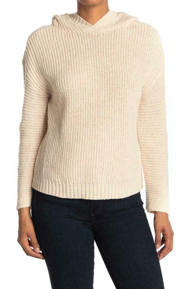 Abound Womens M Cozy Ribbed Knit Hoodie Sweater Heather Beige Oatmeal Hooded