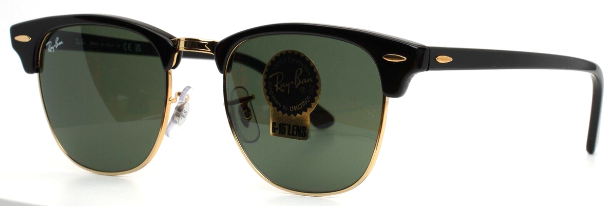 RAY BAN RB3016 Clubmaster W0365 Black Gold Unisex Sunglasses 51-21