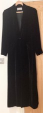 Liz Claiborne Black Velvet Silk Maxi Coat Size 8 Lined Back Vent Riding Style Vg