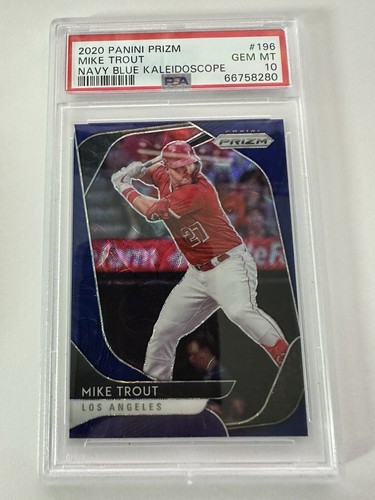 Mike Trout 2020 Panini Prizm #196 Navy Blue Kaleidoscope Prizm /35 ANGELS PSA 10