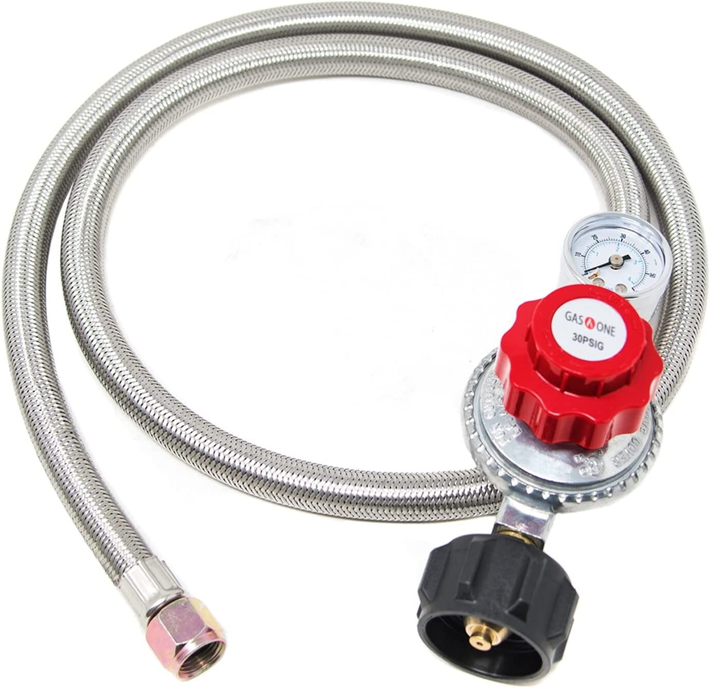 GasOne 2123 4 ft Propane Regulator and Hose 0-30PSI with PSI Gauge | Inox  Wind
