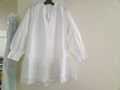 H&M dress with eyelet embroidery balloon Sleeves white SZ S BNWT | eBay