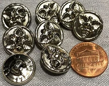 8 Shiny Hollow Puffed Silver Tone Shank Buttons Leaf Leaves 5/8" 15.5mm # 8117