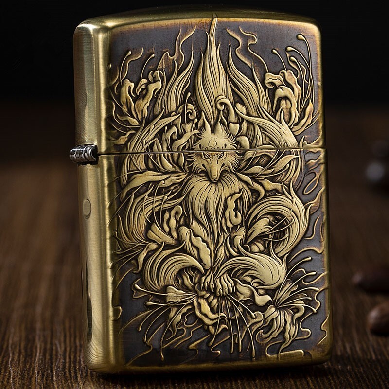 Nine-Tailed Fox Lighter 3D Relief Pure Copper Armor Zippo Limited