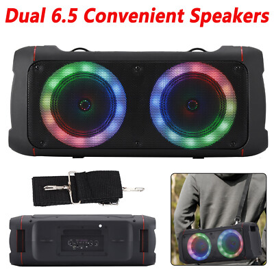 6.5'' Portable Dual Audio Bluetooth Speaker w/Shoulder Strap BT-620 QFX FM/AUX/TF