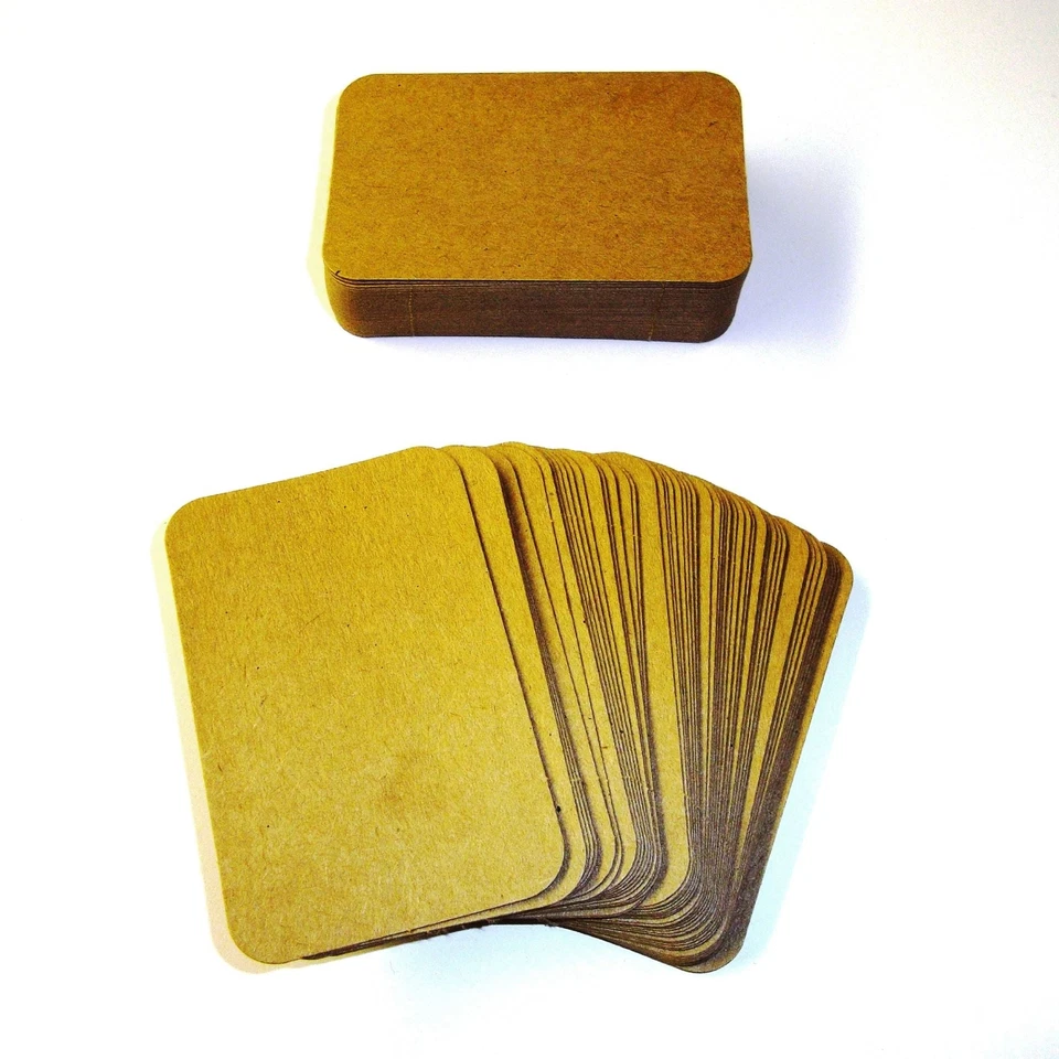 UK CARD CRAFTS 100 x Kraft Rounded Blank Business Cards - 270gsm Brown Kraft Card